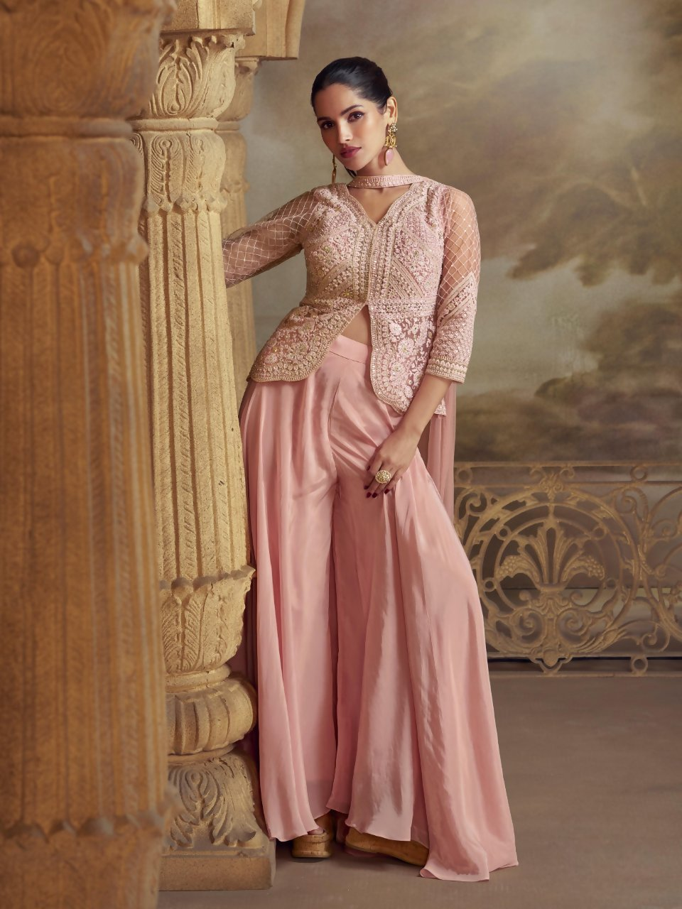 Anaita Baby Pink Georgette Readymade Suit with Embroidery Work - Distacart