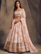 Myra White Organza Silk Embroidered Lehenga