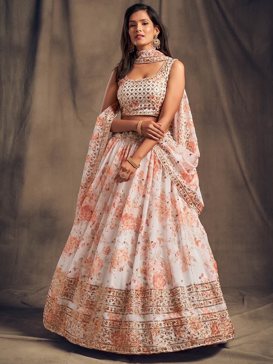 Myra White Organza Silk Embroidered Lehenga
