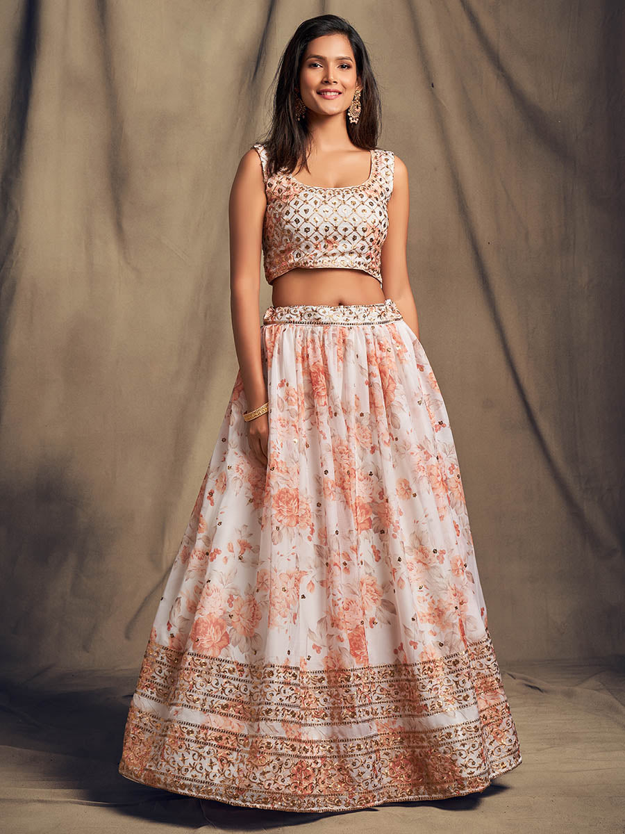 Myra White Organza Silk Embroidered Lehenga