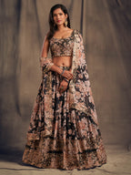 Myra Black Organza Silk Embroidered Lehenga