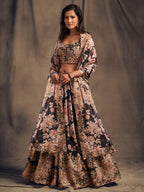 Myra Black Organza Silk Embroidered Lehenga