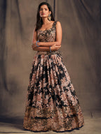Myra Black Organza Silk Embroidered Lehenga