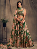 Myra Green Organza Silk Embroidered Lehenga