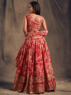 Myra Red Organza Silk Embroidered Lehenga