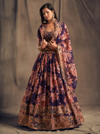 Myra Purple Organza Silk Embroidered Lehenga