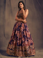 Myra Purple Organza Silk Embroidered Lehenga
