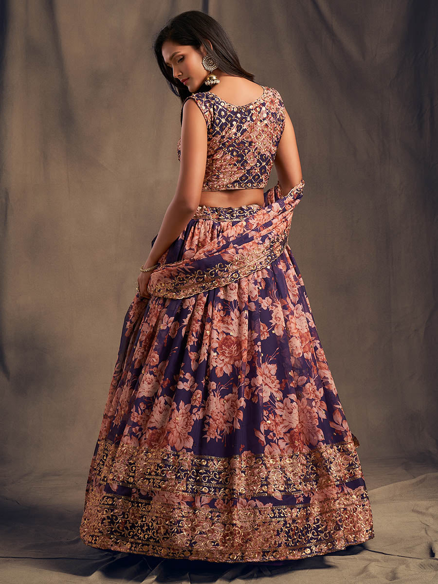 Myra Purple Organza Silk Embroidered Lehenga