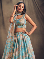 Myra Sky Blue Organza Silk Embroidered Lehenga
