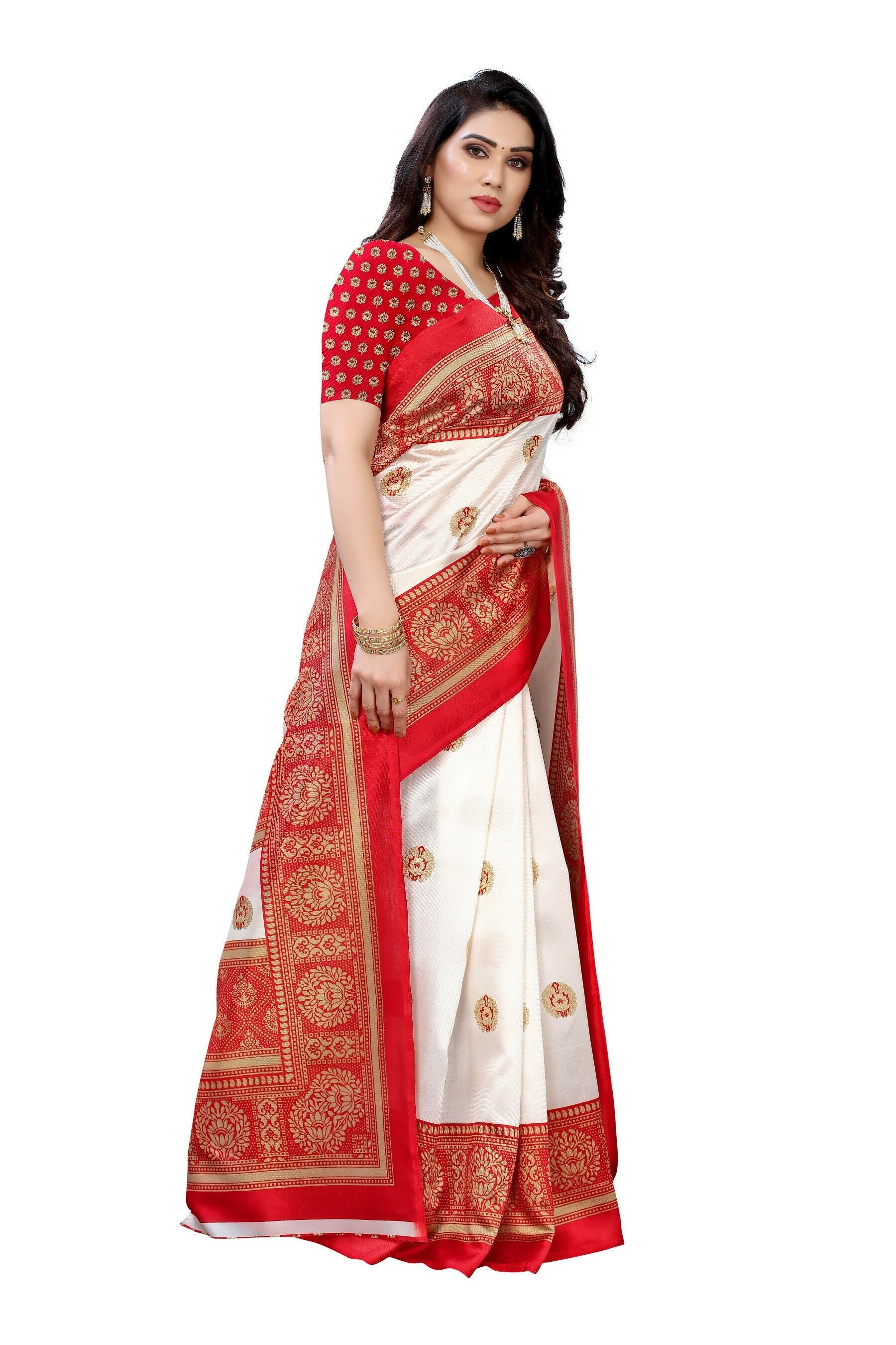 Vamika Red Printed Art Silk Saree
