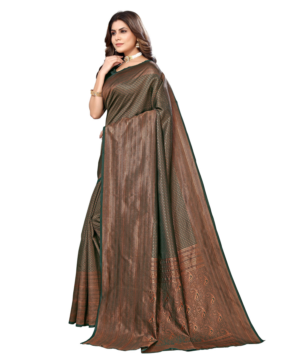 Vamika Weaving Banarasi Jacquard Green Kanjivaram Saree - Distacart