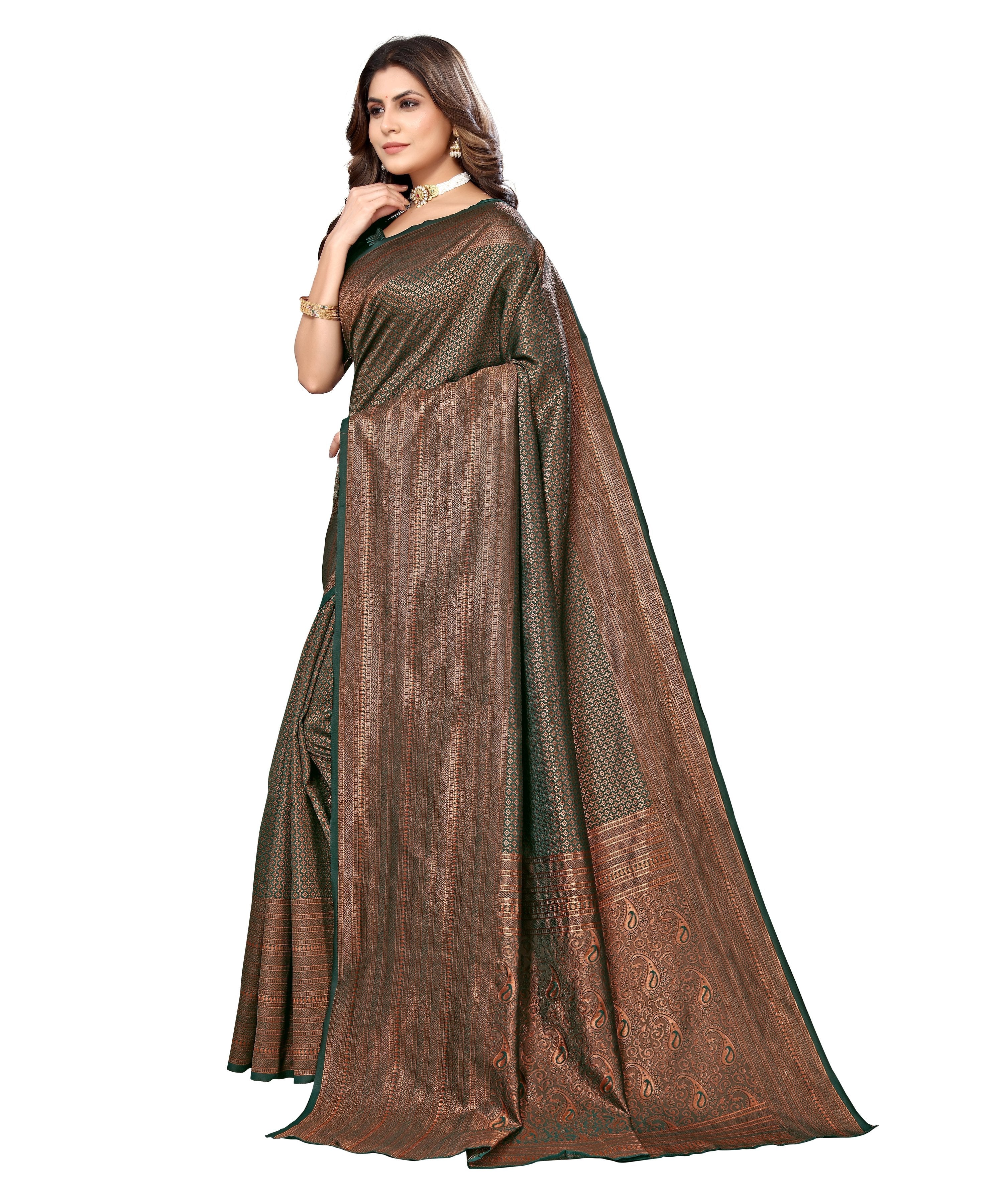 Vamika Weaving Banarasi Jacquard Green Kanjivaram Saree - Distacart