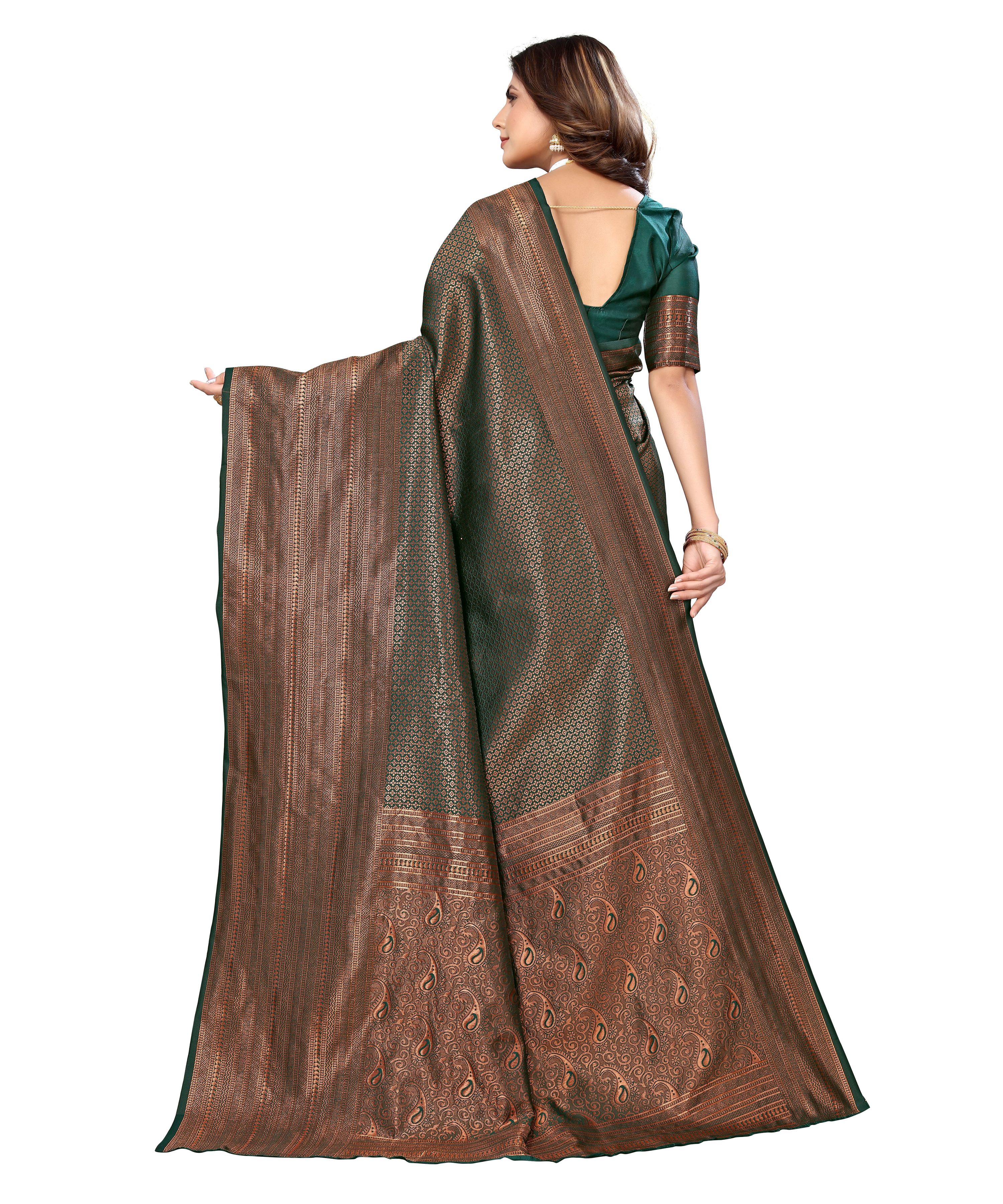 Vamika Weaving Banarasi Jacquard Green Kanjivaram Saree - Distacart