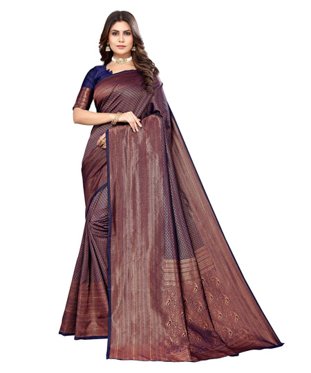Vamika Weaving Banarasi Jacquard Navy Kanjivaram Saree