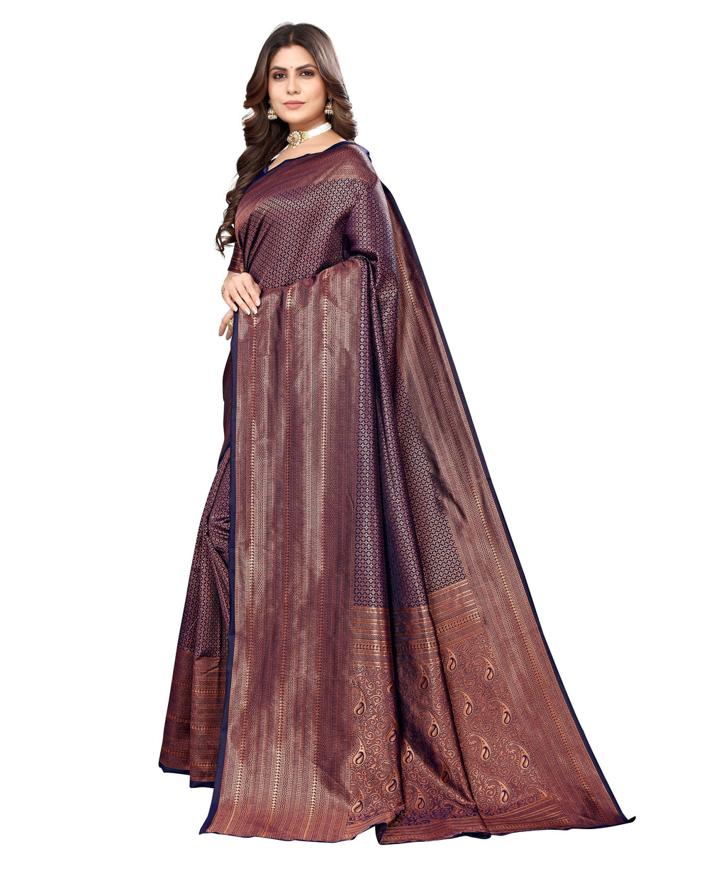 Vamika Weaving Banarasi Jacquard Navy Kanjivaram Saree - Distacart