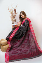 khanduapata Black & Red Star Design Cotton Saree For Women - Distacart
