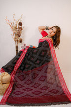 khanduapata Black & Red Star Design Cotton Saree For Women - Distacart