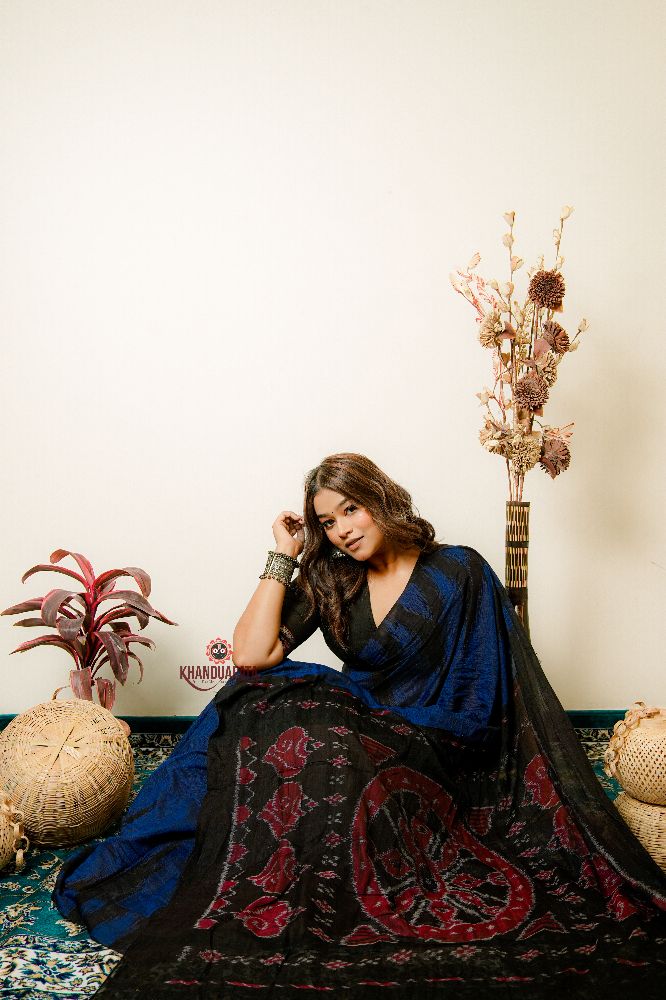 khanduapata Indigo Blue Plain Cotton Saree For Women - Distacart