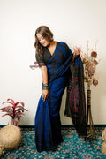 khanduapata Indigo Blue Plain Cotton Saree For Women - Distacart