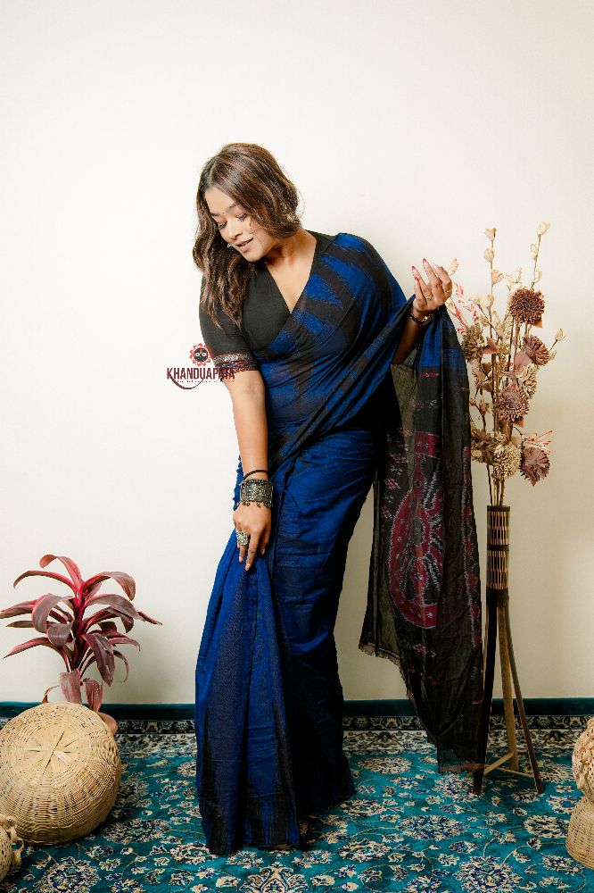khanduapata Indigo Blue Plain Cotton Saree For Women - Distacart