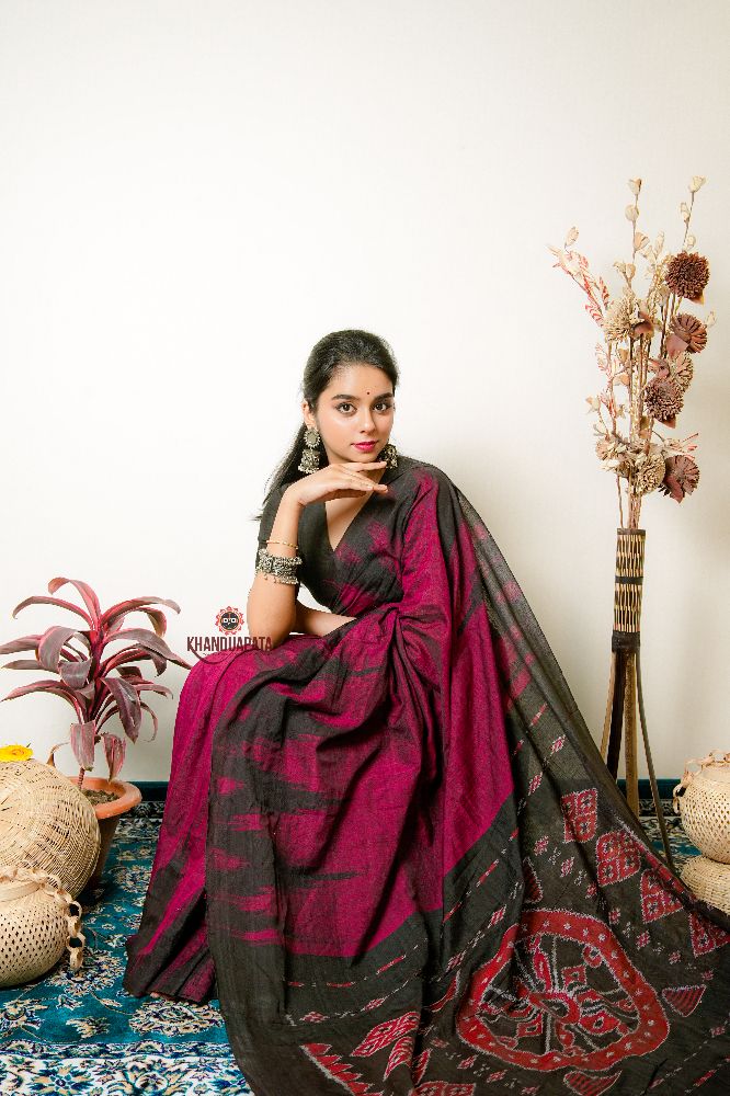 khanduapata Deep Red Plain Cotton Saree For Women - Distacart