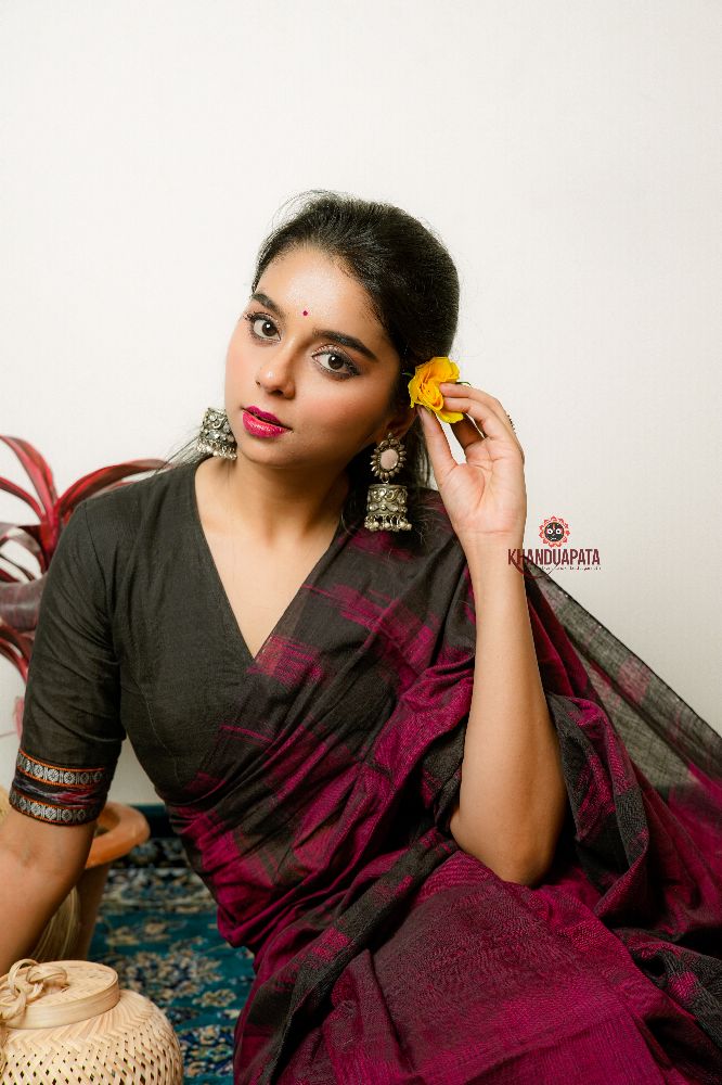 khanduapata Deep Red Plain Cotton Saree For Women - Distacart