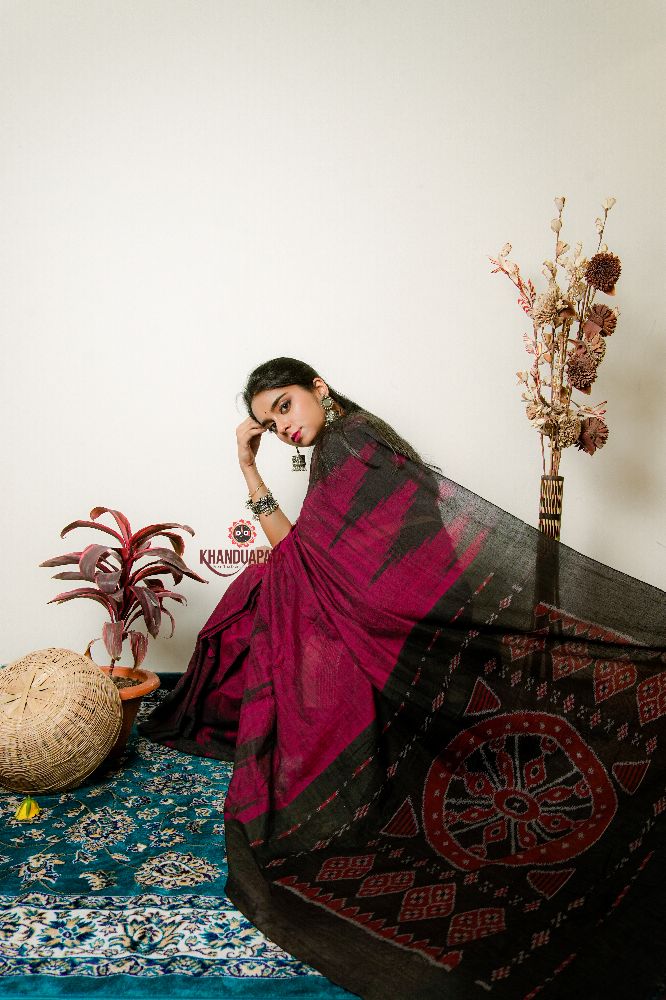 khanduapata Deep Red Plain Cotton Saree For Women - Distacart
