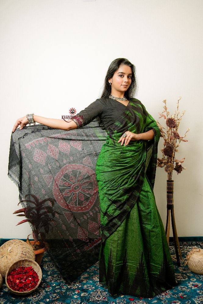 khanduapata Meadow Green Plain Cotton Saree For Women - Distacart