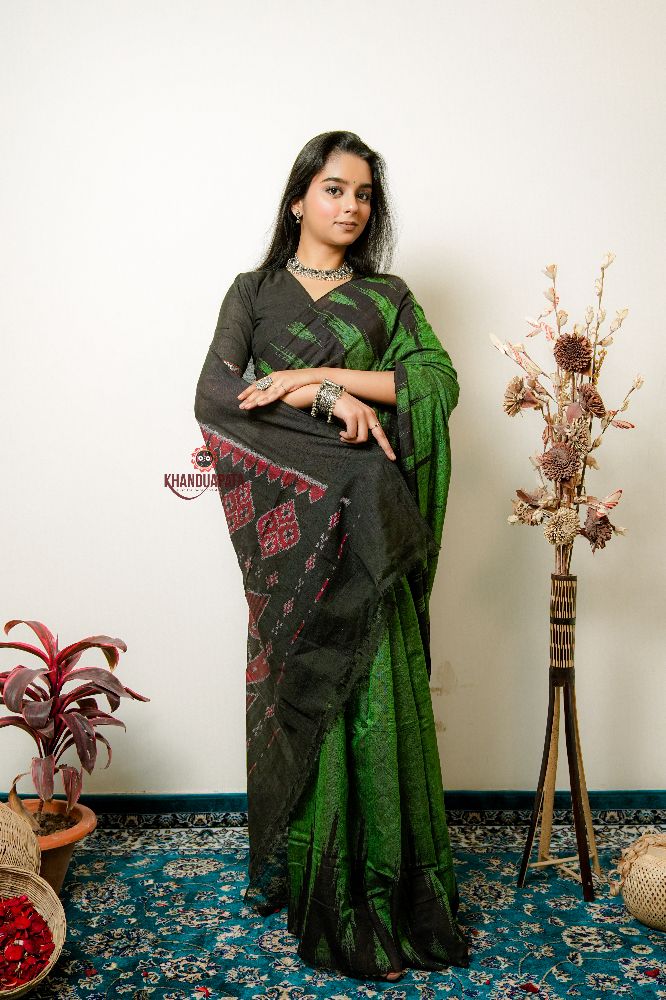 khanduapata Meadow Green Plain Cotton Saree For Women - Distacart