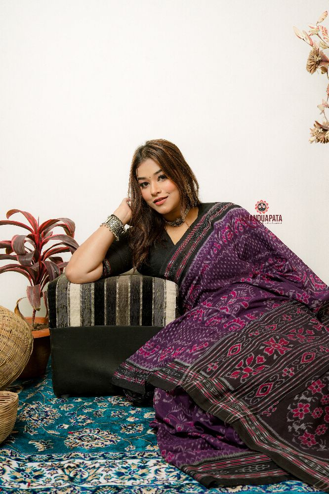 khanduapata Black & Purple Special Design Cotton Saree For Women - Distacart