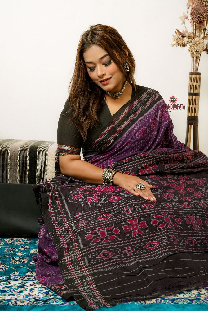 khanduapata Black & Purple Special Design Cotton Saree For Women - Distacart