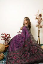 khanduapata Black & Purple Special Design Cotton Saree For Women - Distacart