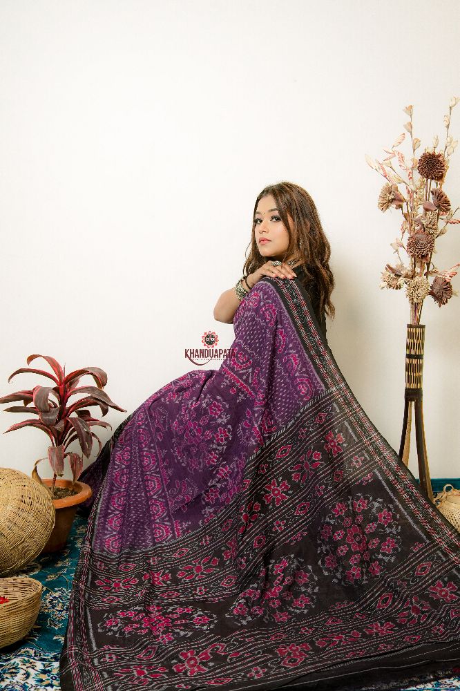 khanduapata Black & Purple Special Design Cotton Saree For Women - Distacart
