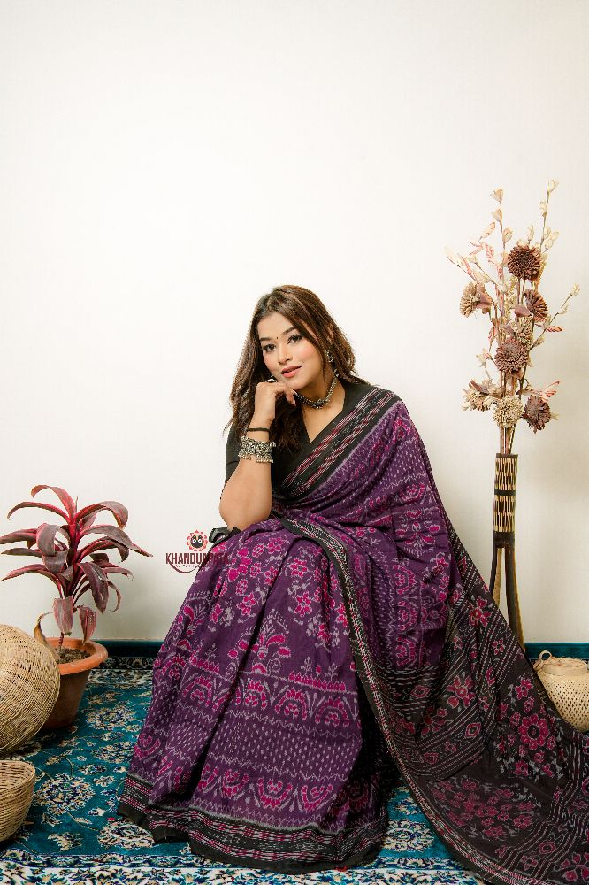 khanduapata Black & Purple Special Design Cotton Saree For Women - Distacart