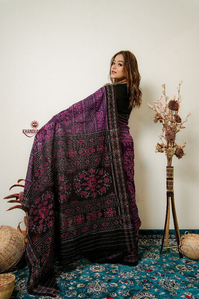 khanduapata Black & Purple Special Design Cotton Saree For Women - Distacart