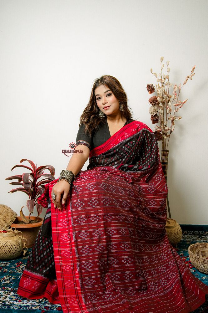 khanduapata Black Special Star Design Cotton Saree For Women - Distacart