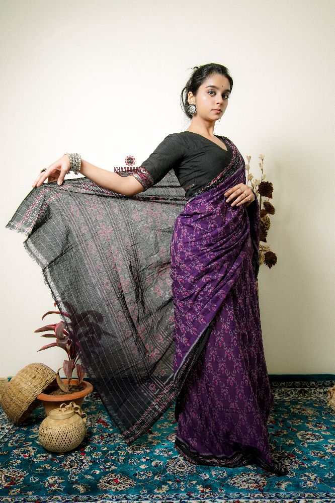 khanduapata Purple Flower Design Cotton Saree For Women - Distacart