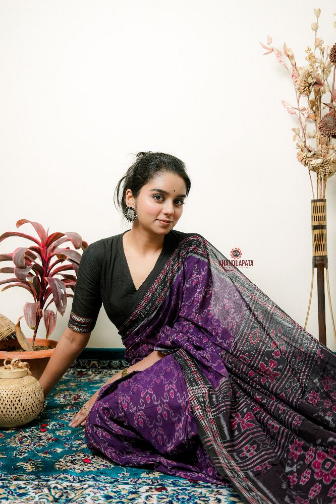 khanduapata Purple Flower Design Cotton Saree For Women - Distacart