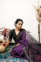 khanduapata Purple Flower Design Cotton Saree For Women - Distacart