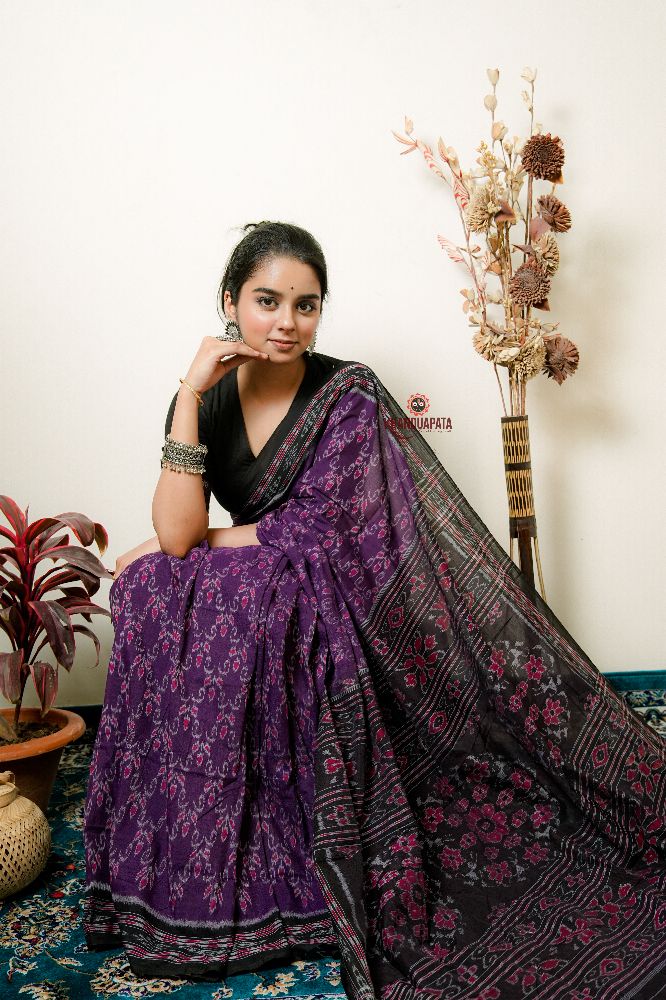 khanduapata Purple Flower Design Cotton Saree For Women - Distacart