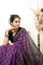 khanduapata Purple Flower Design Cotton Saree For Women - Distacart