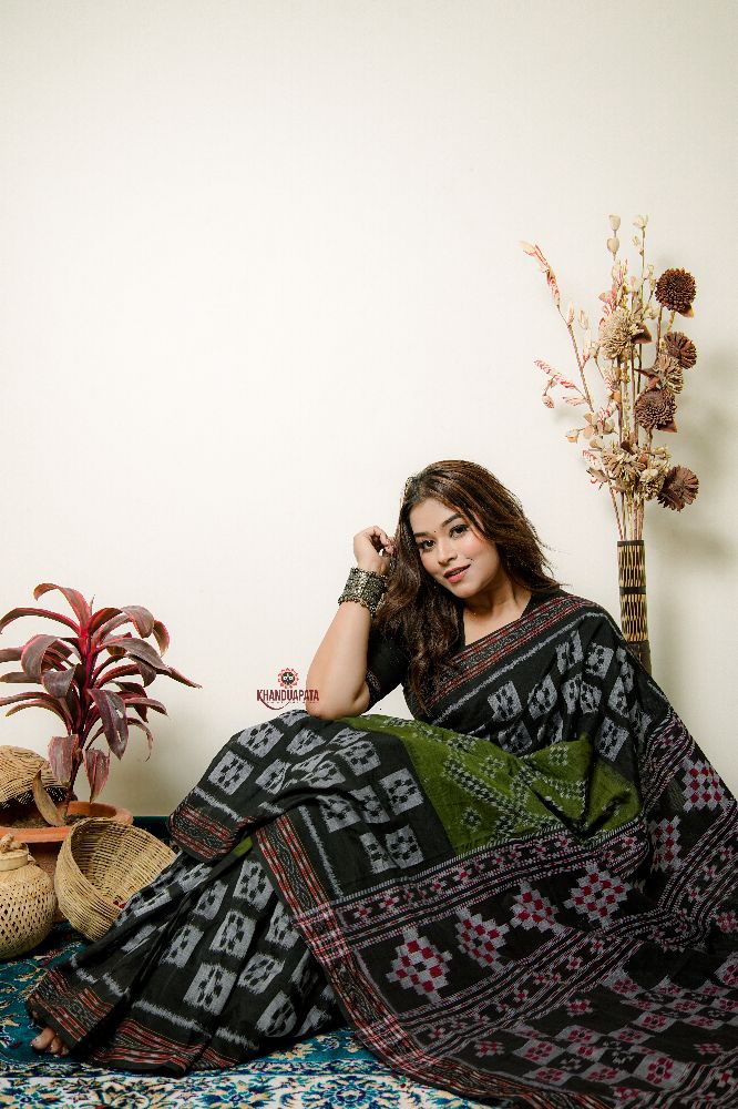 khanduapata Black And Grey Box Design Cotton Saree For Women - Distacart