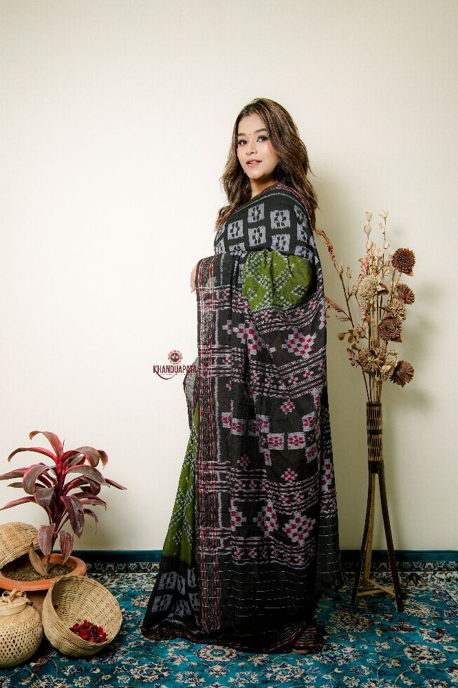 khanduapata Black And Grey Box Design Cotton Saree For Women - Distacart