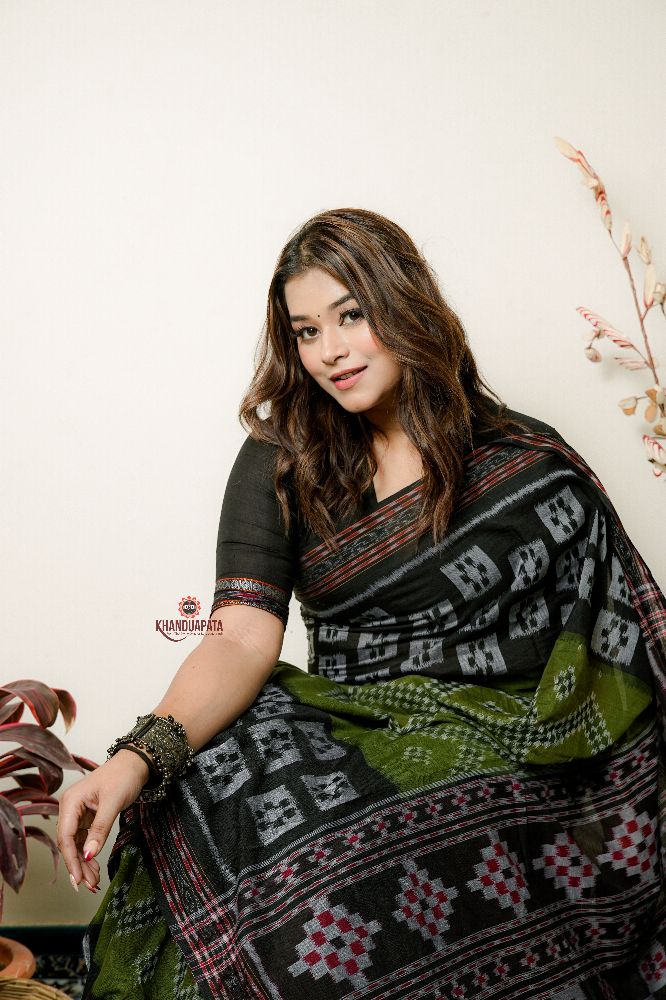 khanduapata Black And Grey Box Design Cotton Saree For Women - Distacart