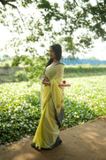 khanduapata Grey and Light Yellow Plain Cotton Saree For Women - Distacart