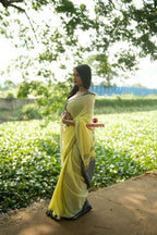 khanduapata Grey and Light Yellow Plain Cotton Saree For Women - Distacart