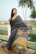 khanduapata Grey and Mustard Yellow Dot Pattern Cotton Saree For Women - Distacart