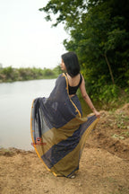 khanduapata Grey and Mustard Yellow Dot Pattern Cotton Saree For Women - Distacart
