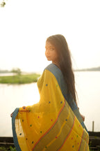 khanduapata Yellow and Soft Blue Colourful Dot Pattern Cotton Saree For Women - Distacart