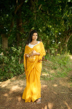 khanduapata White & Mustard Yellow Leaf Pattern Cotton Saree For Women - Distacart